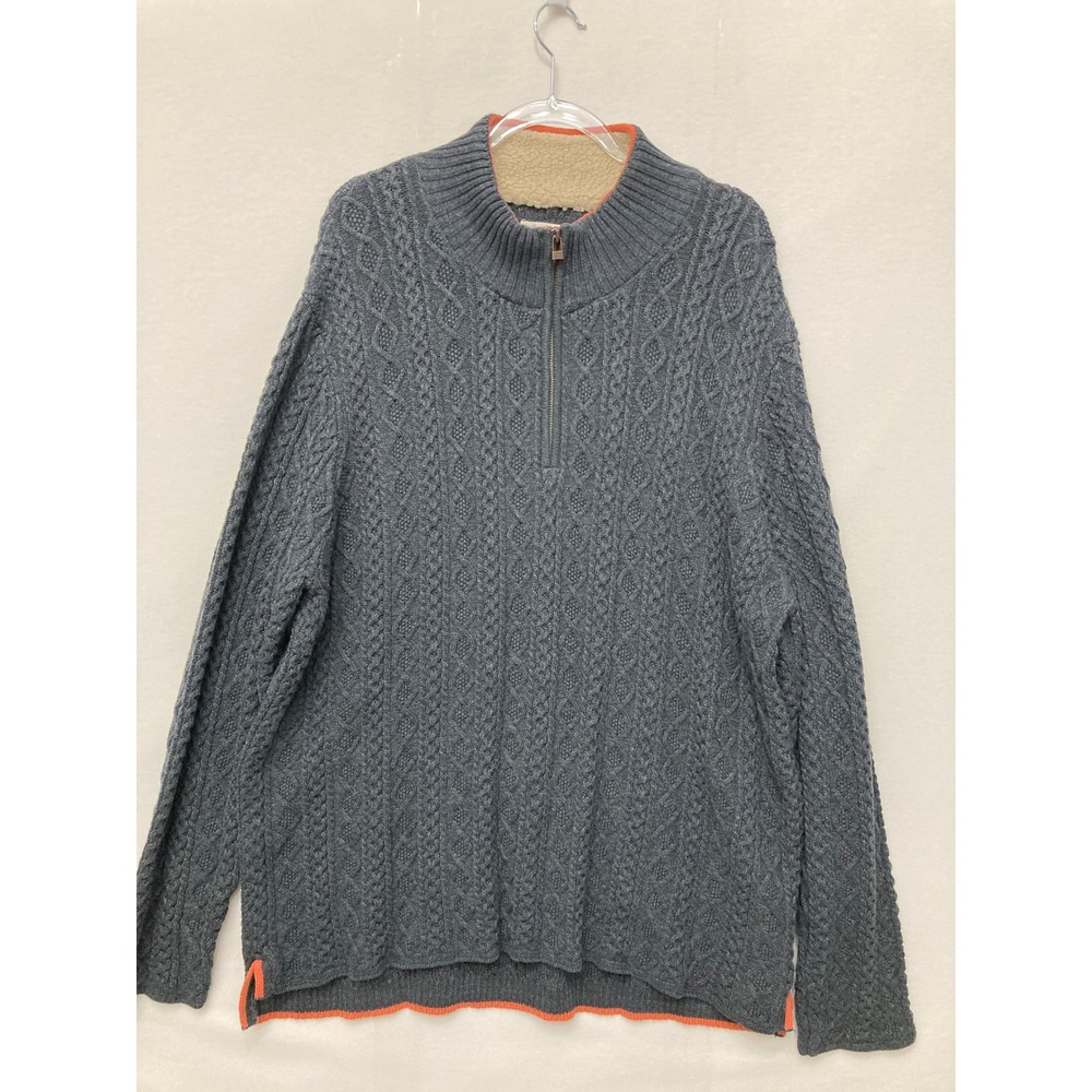 Carbon 2 Cobalt Greystones Mens XXL Cable Knit Quarter Zip Sweater‎ Sherpa Gray